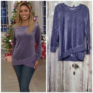 Denim & Co Active Velour Pullover Rib Trim Sweater